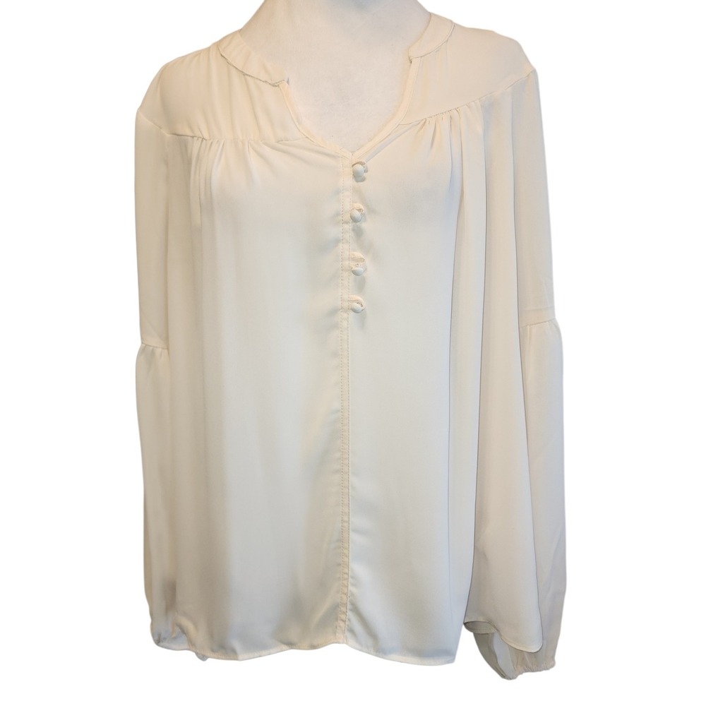 Hope & Harlow Cream Balloon Sleeve Button Front Blouse Size Large Flowy  Chic